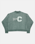 COLD UNIVERSITY KNIT WARM GREEN - green ribbed knit sweater, front view - Cold Culture