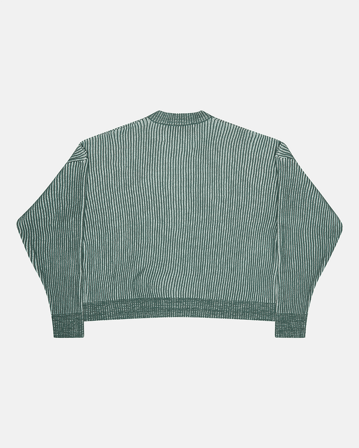 COLD UNIVERSITY KNIT WARM GREEN - green ribbed knit sweater, back view - Cold Culture