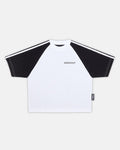 COMBO TEE BLACK - black and white raglan tee, front view - Cold Culture