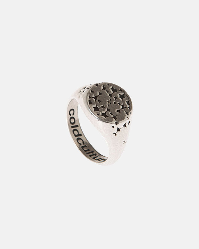 CONSTELLATION SIGNET RING - silver star signet ring, front view - Cold Culture