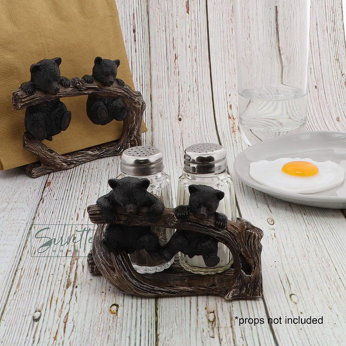 Country Style Rustic Twin Bear Salt & Pepper Holder