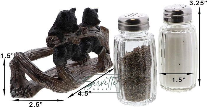 Country Style Rustic Twin Bear Salt & Pepper Holder