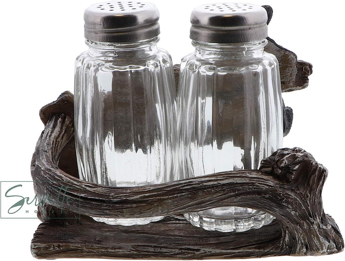 Country Style Rustic Twin Bear Salt & Pepper Holder