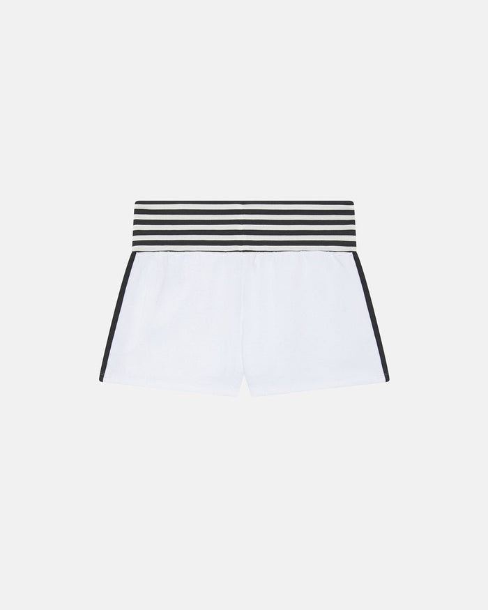 COURT SHORTS WHITE AND BLACK - white and black striped women's shorts, back view - Cold Culture