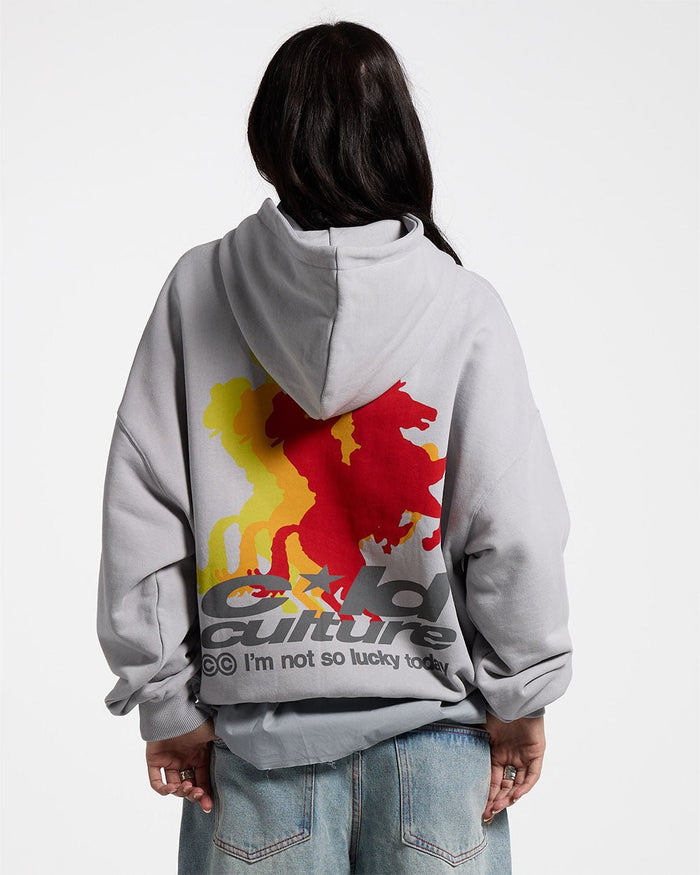 COWBOY HOODIE COOL GREY - grey graphic print hoodie, back view on female model - Cold Culture #woman
