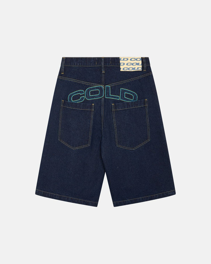 COWBOY SHORTS BLUE - dark blue denim shorts, back view - Cold Culture