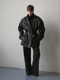CRINKLED LEATHER PARKA IN COLD BROWN