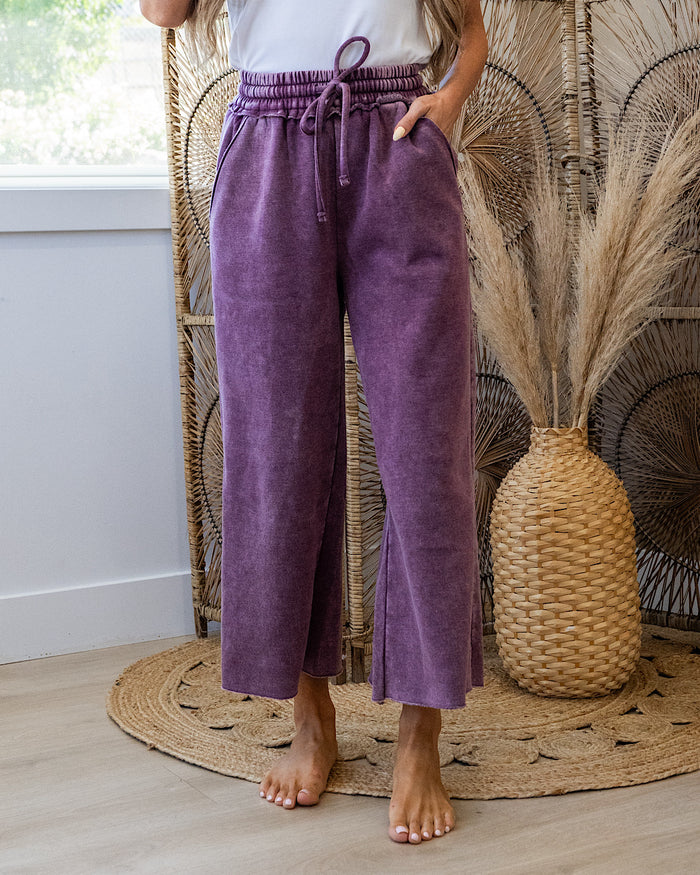 Cropped Wide Leg Comfy Pants - Color Options Available! Zenana Eggplant