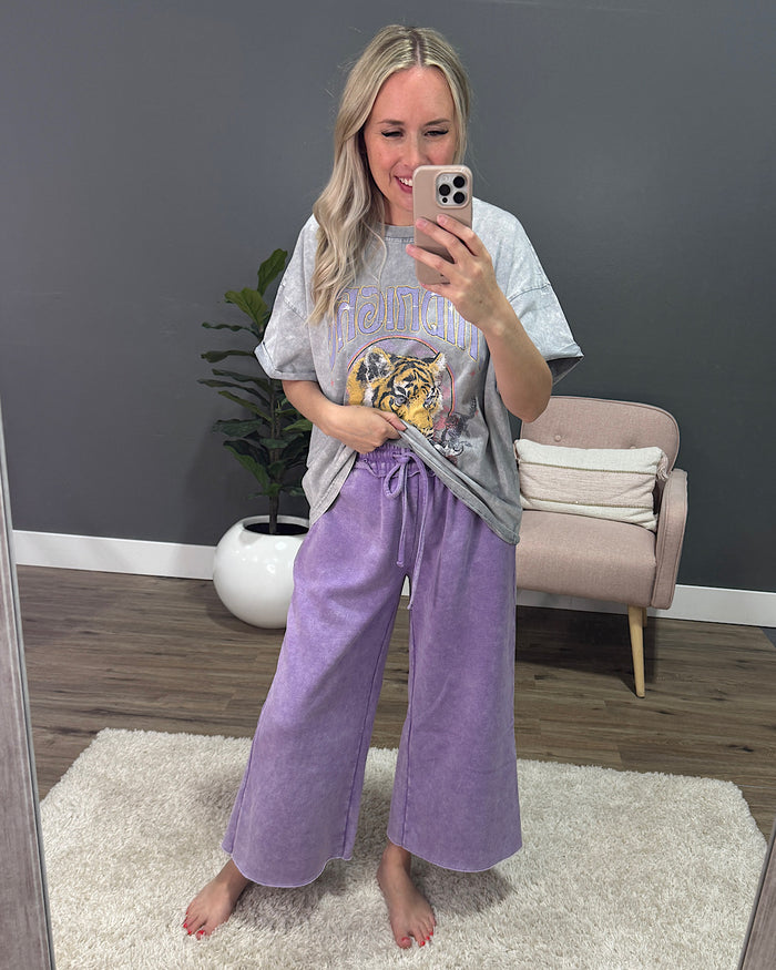 Cropped Wide Leg Comfy Pants - Kelly Green Zenana