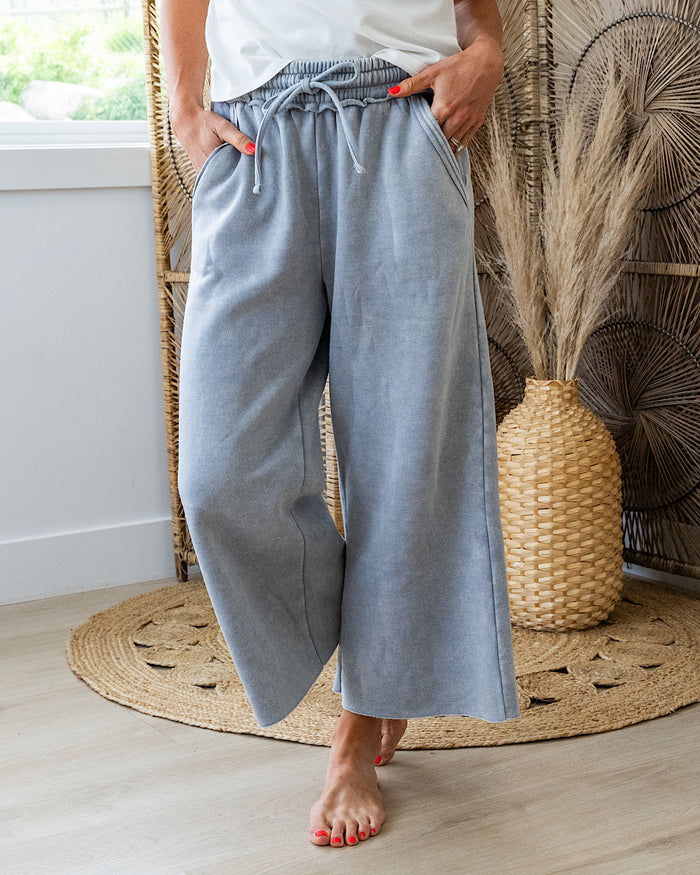 Cropped Wide Leg Comfy Pants - Color Options Available! Zenana Sleet