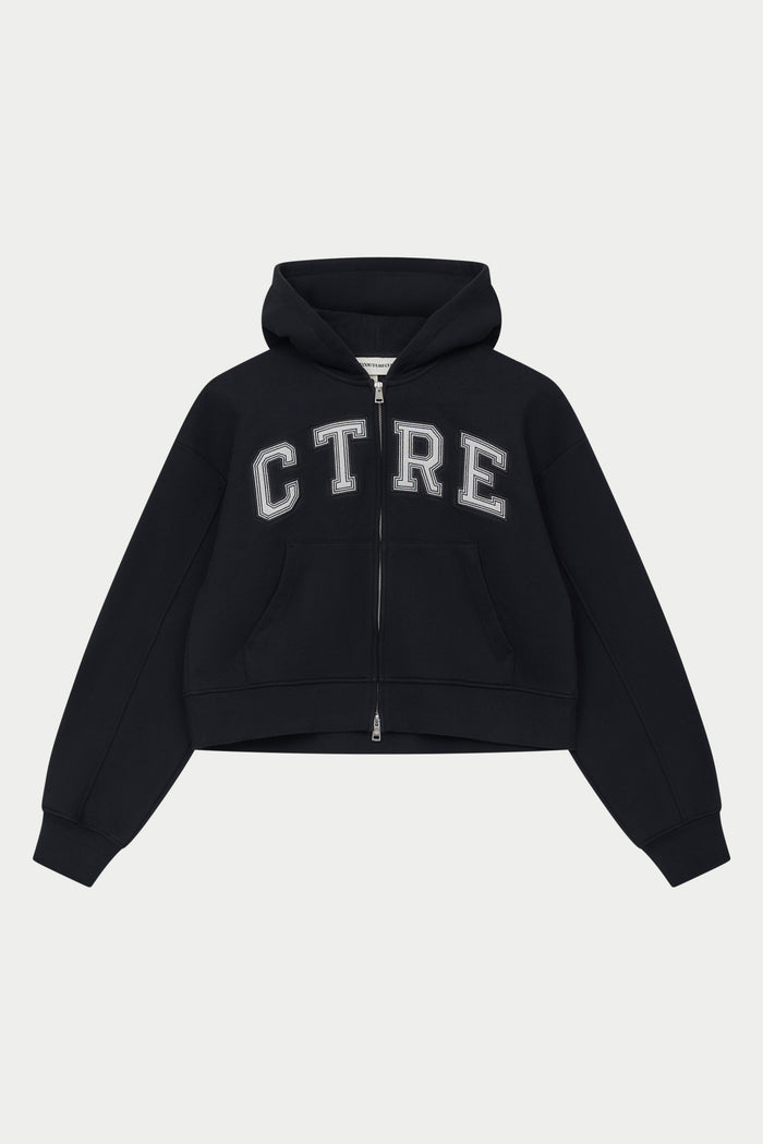 CTRE APPLIQUE ZIP THROUGH HOODIE - BLACK