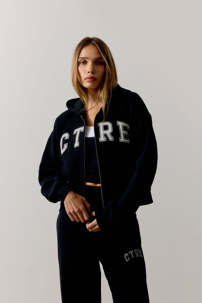 CTRE APPLIQUE ZIP THROUGH HOODIE - BLACK