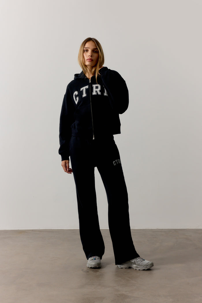 CTRE APPLIQUE ZIP THROUGH HOODIE - BLACK