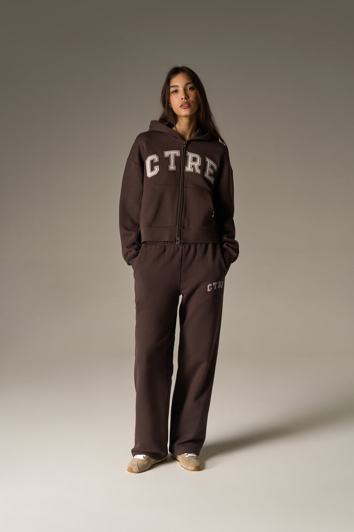 CTRE APPLIQUE ZIP THROUGH HOODIE - BROWN