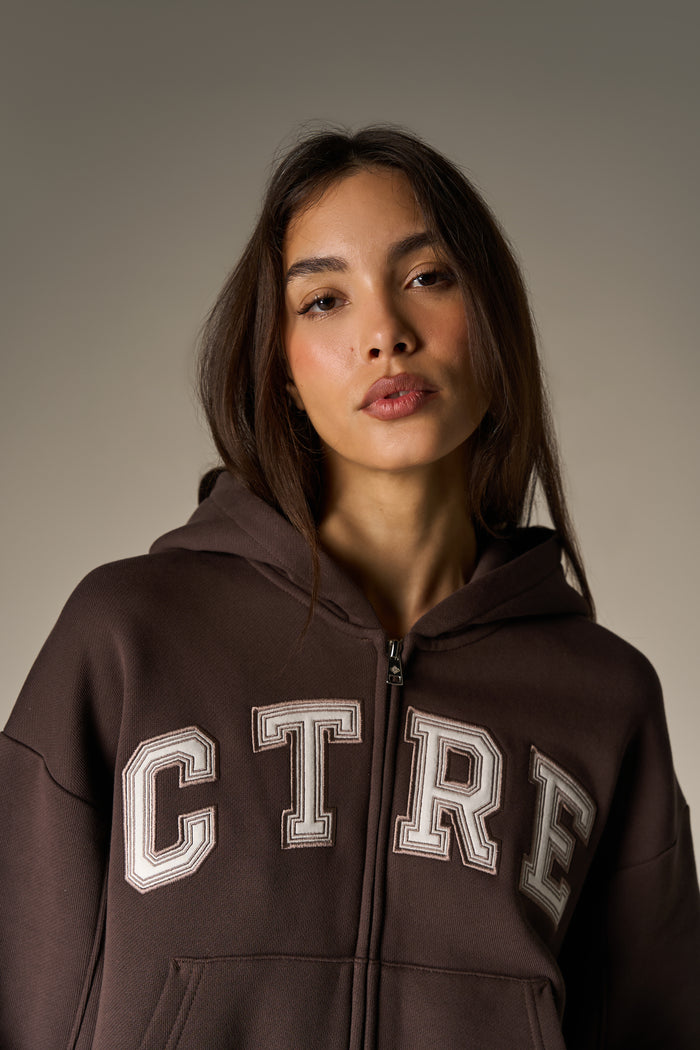 CTRE APPLIQUE ZIP THROUGH HOODIE - BROWN