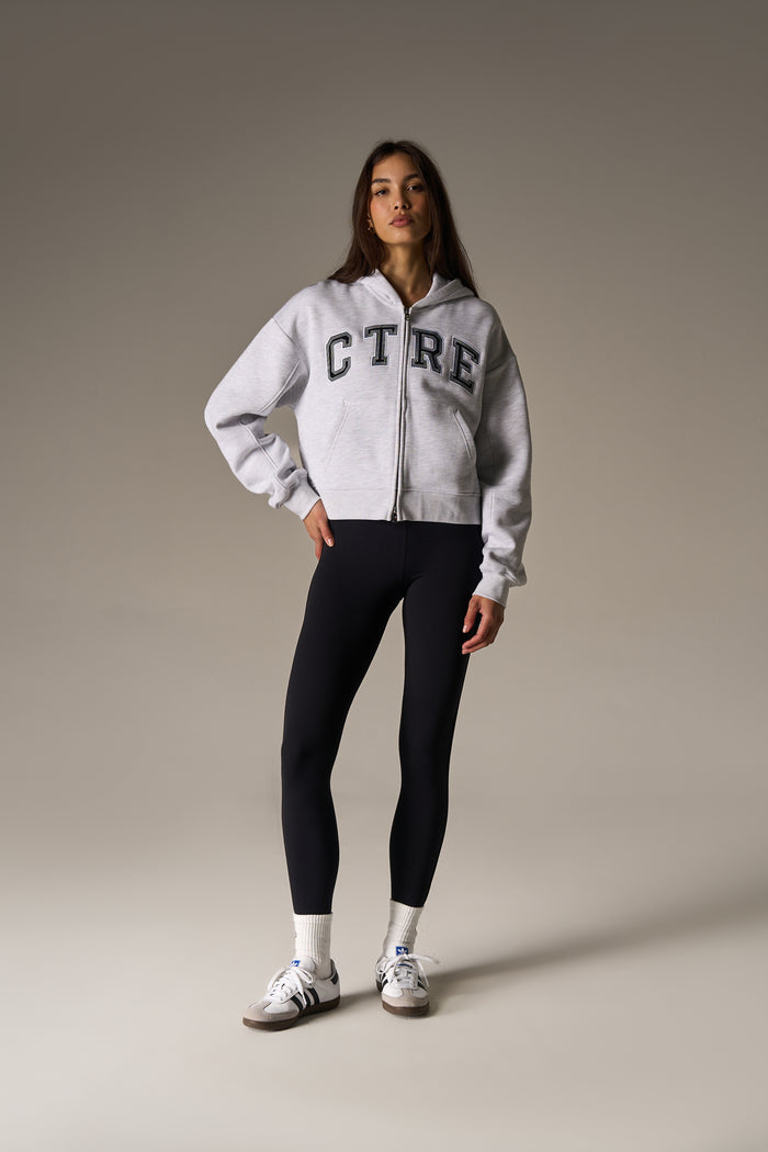 CTRE APPLIQUE ZIP THROUGH HOODIE - GREY MARL
