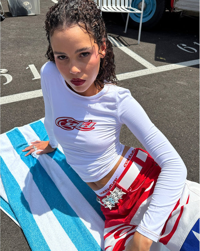 CURLY COLD STRASS LONGSLEEVE TOP WHITE - COLD CULTURE