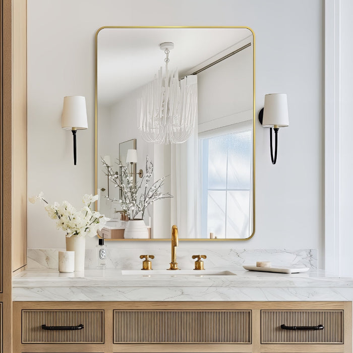 Curva Square 700 x 900 Brushed Gold Framed Mirror - Acqua Bathrooms
