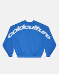 CURVED CREWNECK BLUE - blue oversized crewneck sweatshirt, back view - Cold Culture
