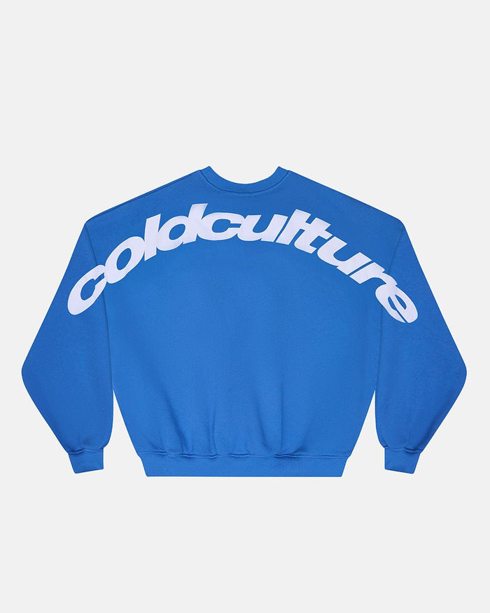 CURVED CREWNECK BLUE - blue oversized crewneck sweatshirt, back view - Cold Culture