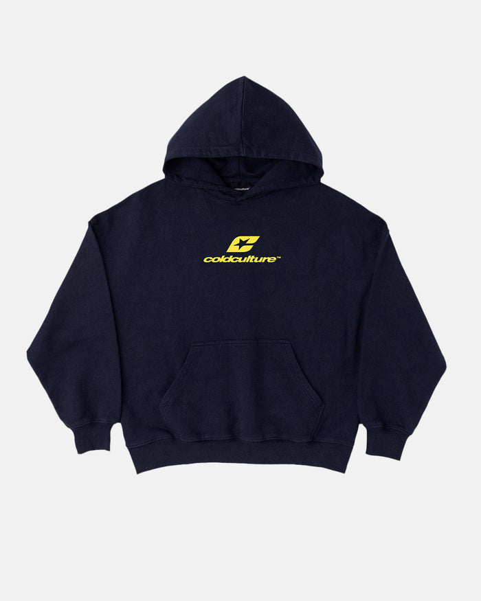 CURVED HOODIE MIDNIGHT BLUE - navy blue oversized hoodie, front view - Cold Culture