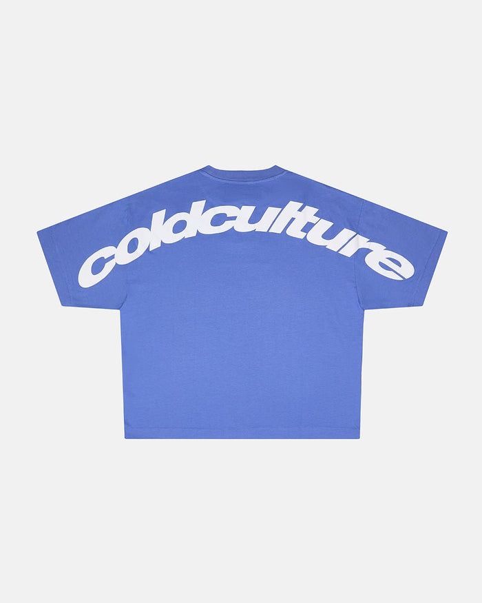 CURVED TEE AMPARO BLUE - blue oversized tee, back view - Cold Culture