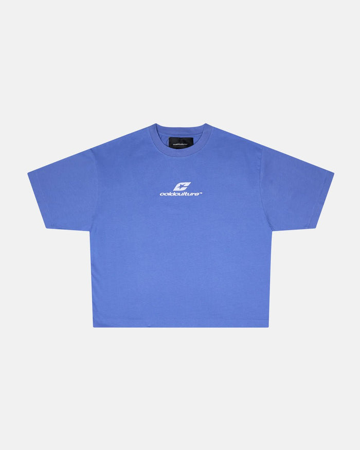 CURVED TEE AMPARO BLUE - blue oversized tee, front view - Cold Culture