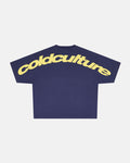 CURVED TEE ECLIPSE - navy blue oversized tee, back view - Cold Culture
