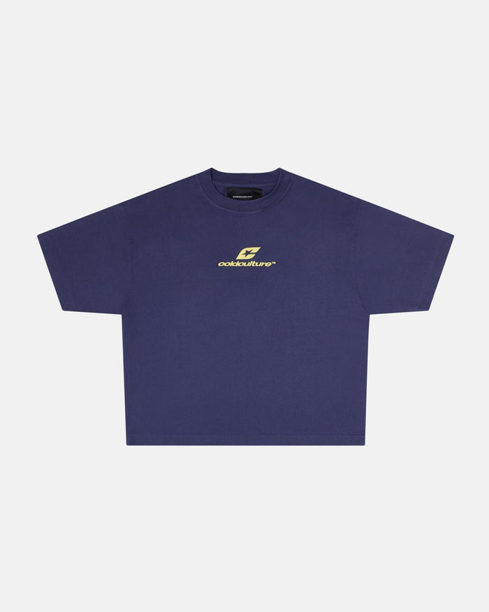 CURVED TEE ECLIPSE - navy blue oversized tee, front view - Cold Culture