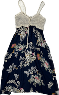 Dark Blue Floral and Knit Dress