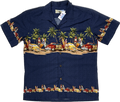 Dark Blue Island Pattern Summer Shirt