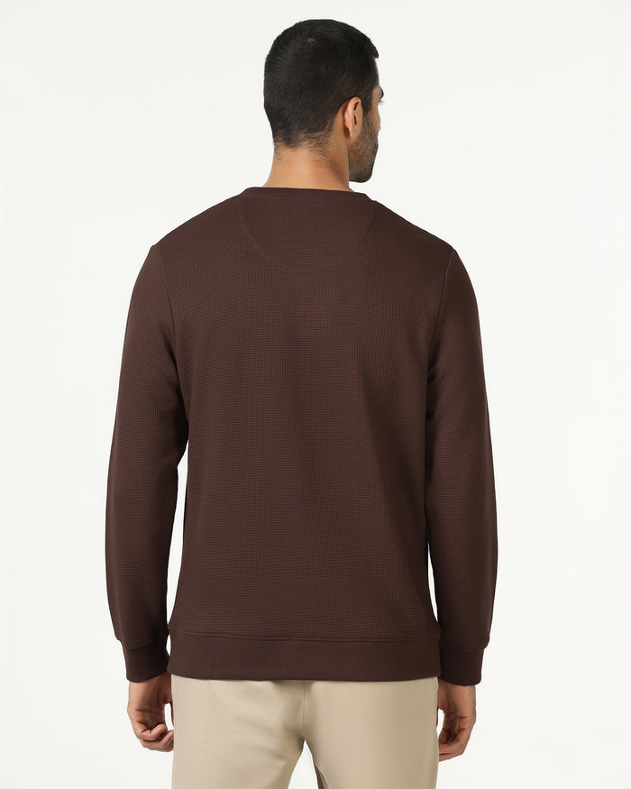 Dark Brown Crew Neck Textured Sweatshirt - Pan
