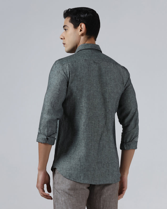 Dark Green Linen Solid Shirt - Stelo