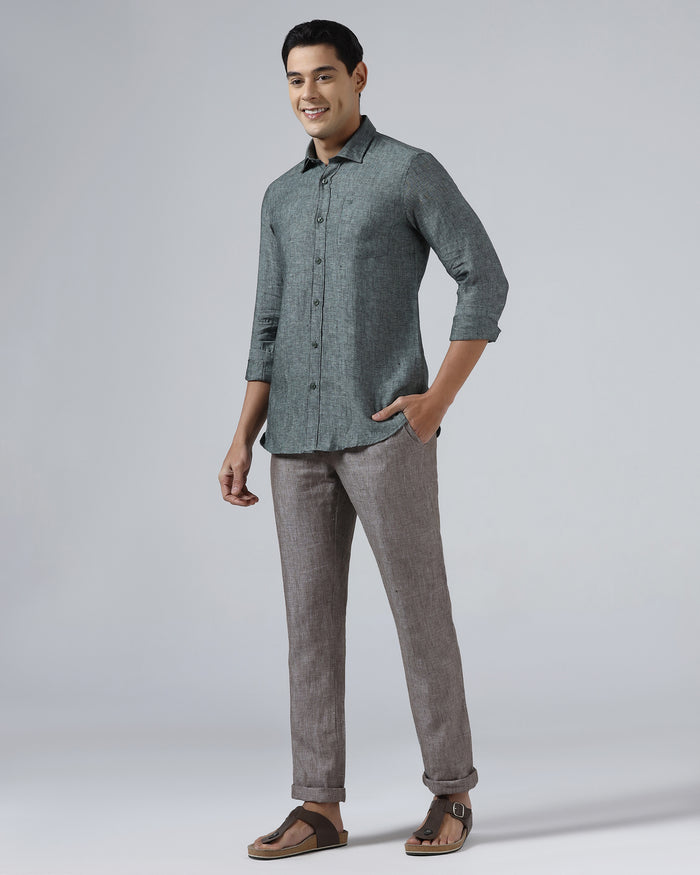 Dark Green Linen Solid Shirt - Stelo