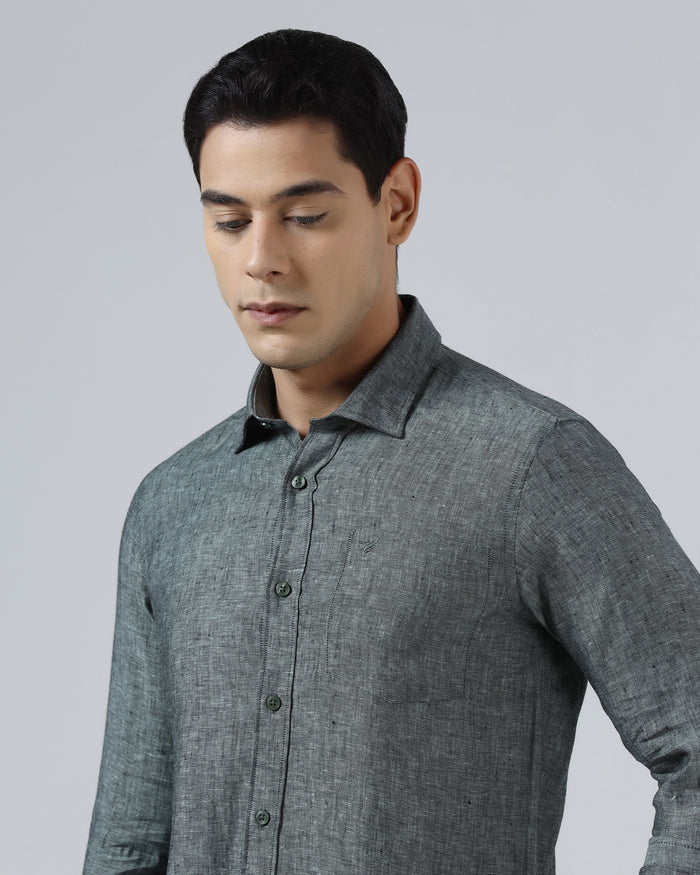 Dark Green Linen Solid Shirt - Stelo