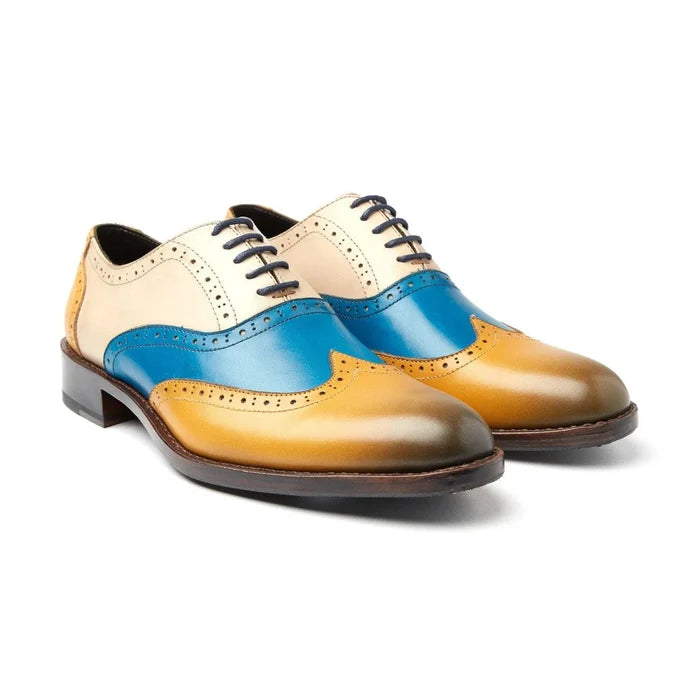 Two-tone leather wingtip Dealer Oxford dress shoe sample