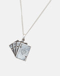 DECK NECKLACE - silver playing cards pendant necklace, detail close-up - Cold Culture