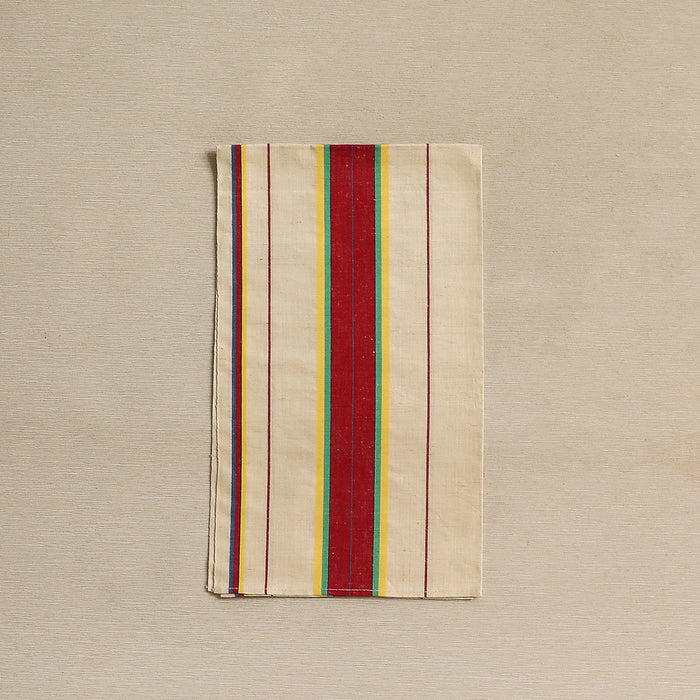 Deep red, yellow, & cobalt striped linen tea towel