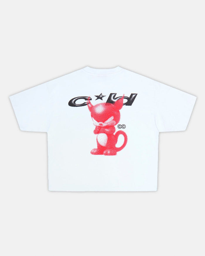 DEMON TEE WHITE - white graphic print tee, back view - Cold Culture