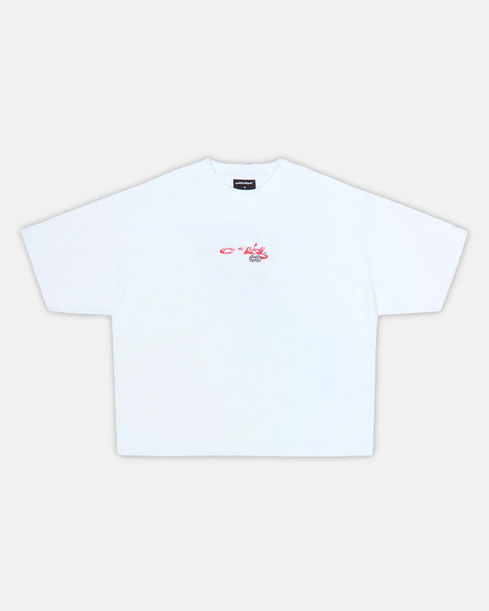 DEMON TEE WHITE - white graphic print tee, front view - Cold Culture