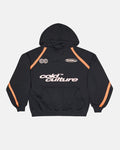DETAILED HOODIE BLACK - black and orange hoodie, front view - Cold Culture