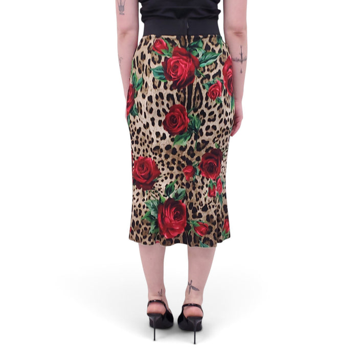 DOLCE & GABBANA LEOPARD AND ROSE PRINT SKIRT - SIZE 40