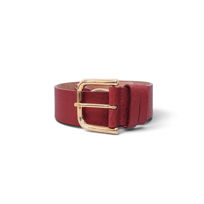 DOLCE & GABBANA RED LEATHER BELT WITH GOLD ACCENT DETAILS - SIZE 85