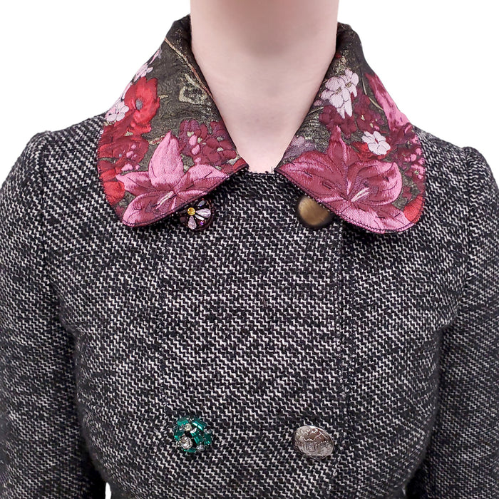 DOLCE & GABBANA TWEED JACQUARD COAT WITH MISMATCHED BUTTONS - SIZE 36