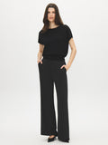 Black Dolman Sleeve Crew Neck Sweater - Woman Wearing Relaxed Knit Top - Suzy Shier