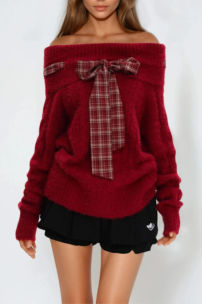 Domitille Off Shoulder Bow Knit Top