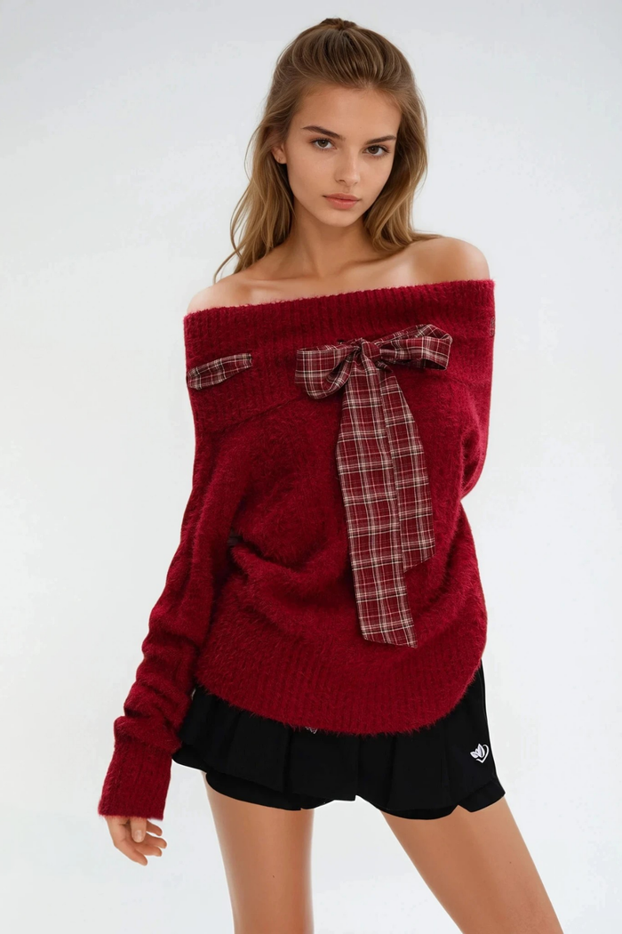Domitille Off Shoulder Bow Knit Top