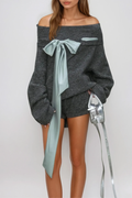 Domitius Bow Knit Pants Set In Grey