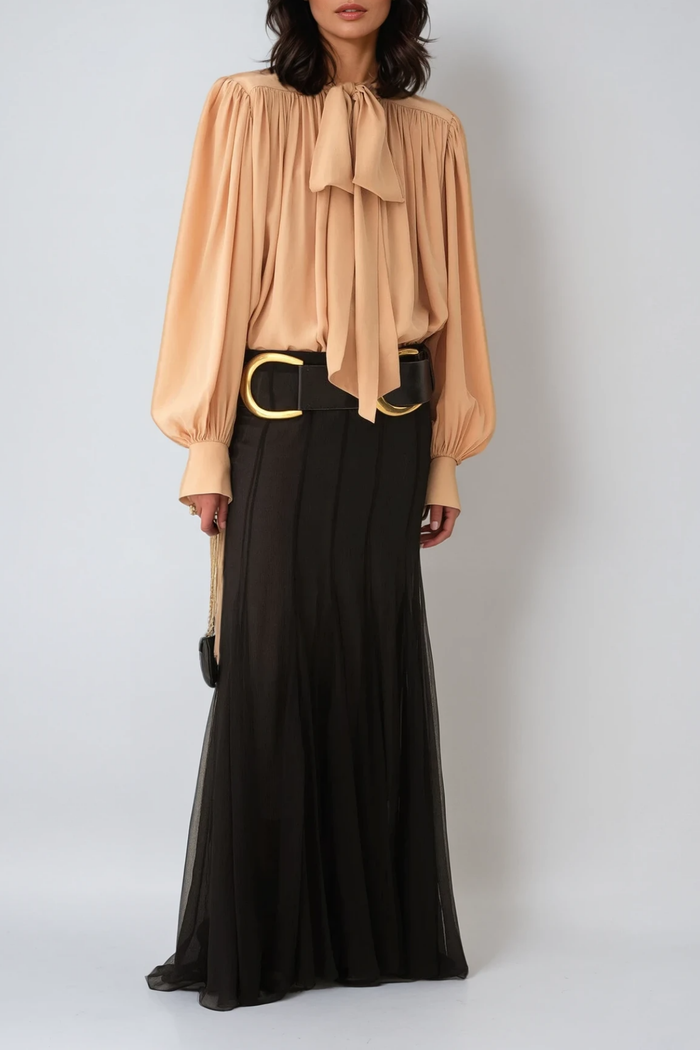 Domna Balloon Sleeve Tie Up Ruch Top