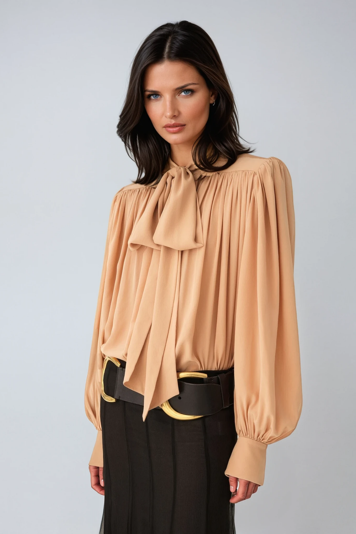 Domna Balloon Sleeve Tie Up Ruch Top
